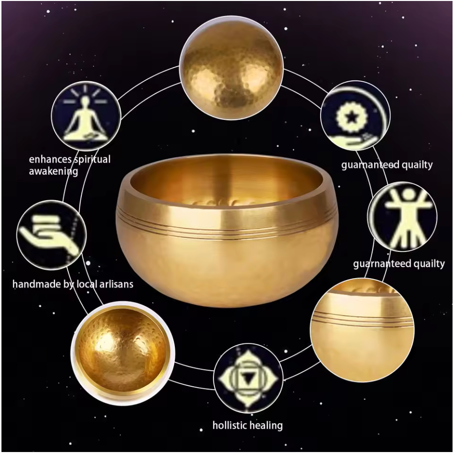 Tibetan Singing Bowl Set — Meditation Singing Bowl for Yoga, Chakra Healing, Mindfulness, and Stress Relief
